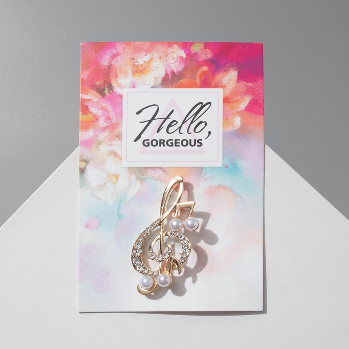 Брошь &laquo;Скрипичный ключ&raquo; с жемчужными нотками, цвет белый в золоте