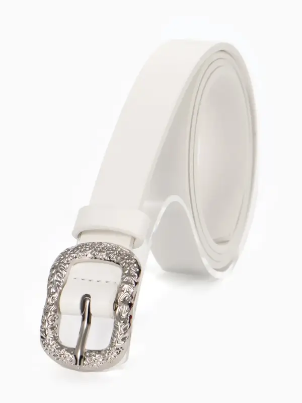 Ремень женский, металлическая пряжка, белый