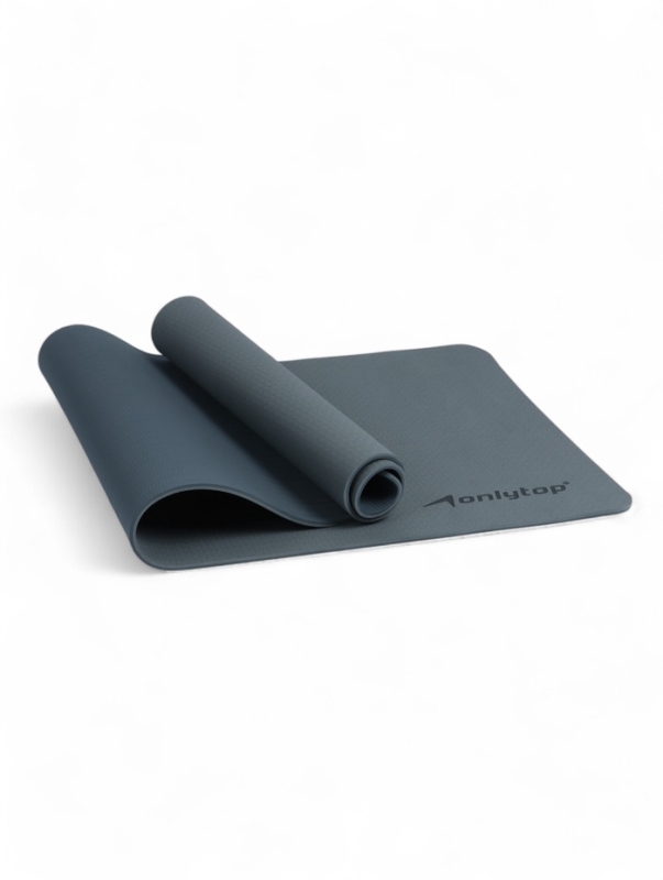 Коврик для фитнеса и йоги ONLYTOP, 183x61x 0,8 см, цвет графитовый/темно-серый
