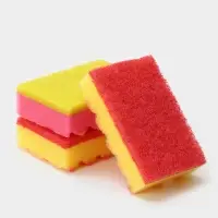 Губка для посуды с чистящим слоем PRIDE, 3 шт, 100&times;65&times;30 мм, МИКС