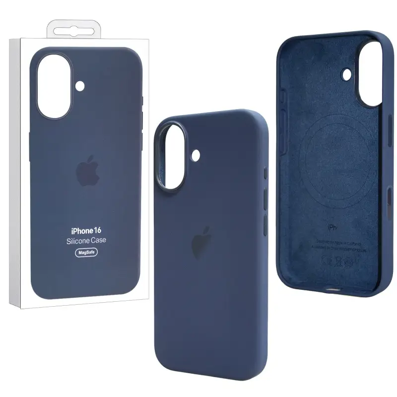 Чехол iPh 16 Silicon Case 100% ORG (MagSafe + анимация NFC Clear) c LOGO Denim