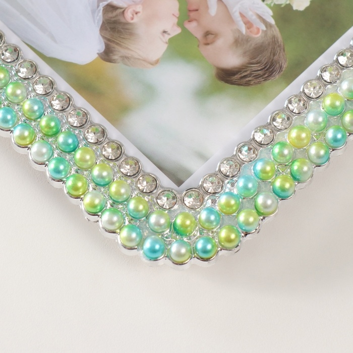 Фоторамка пластик 10х15 см "Зелёно-голубой жемчуг стразы" закруглённые углы 1,8х12,5х17,5 см   10527