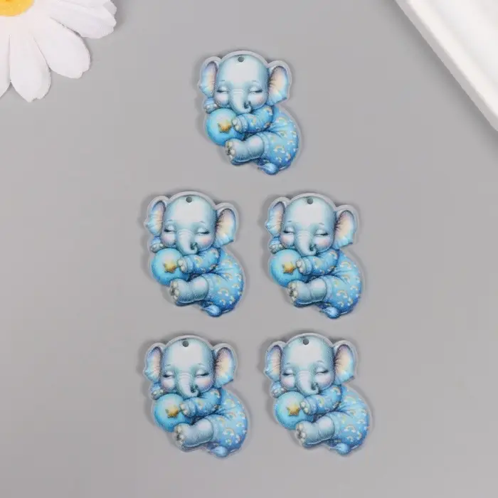 Декор для творчества акрил "Слонёнок в пижамке сладко спит" 2,5х3,4х0,2 см