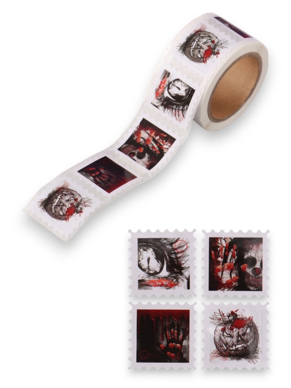 Наклейка бумага "Марки. Хэллоуин" 3х3 см 200 шт в рулоне