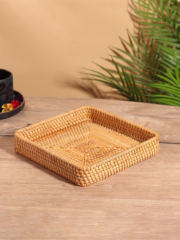 Поднос, 21х21х4 см, ротанг