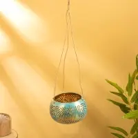 Подсвечник подвесной из кокоса, 14&times;14&times;10 см, бирюзово-золотой