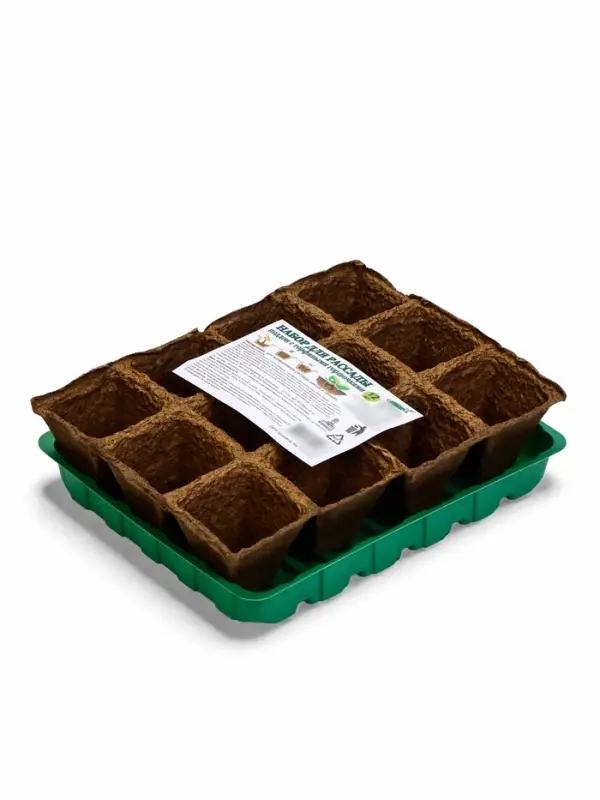 Набор для рассады: торфяная кассета, 12 ячеек по 50 мл, поддон _ &times; _ см, зелёный