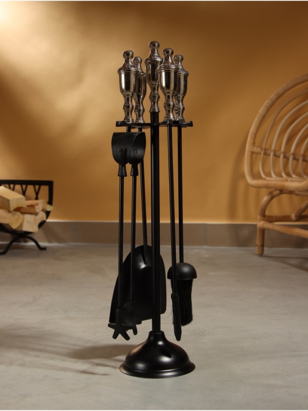 Каминный набор "Вьюга" сталь, 4 предмета, 13х13х61 см