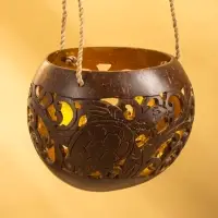 Подсвечник подвесной из кокоса, 9-12 см, коричневый