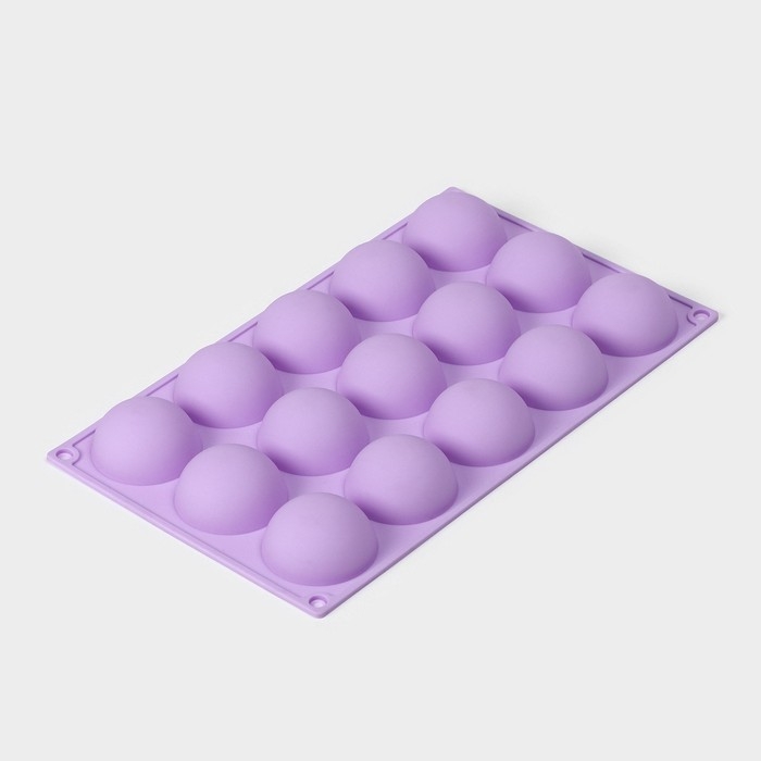 Форма для выпечки Доляна &laquo;Фигуры. Полусфера&raquo;, силикон, 28&times;16,5&times;2,3 см, 15 ячеек (d=4,9 см), цвет сиреневый