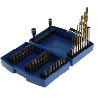 Набор сверл и бит ТУНДРА, HSS-Tin, шестигранный хвостовик, 1.5 - 6.5 мм, 34 предмета