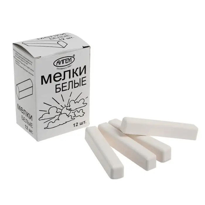 Мелки белые &laquo;АЛГЕМ&raquo;, в наборе 12 штук, квадратные