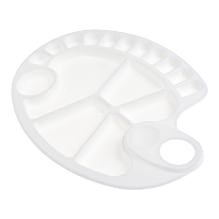 Палитра пластиковая овальная Calligrata, 30 х 20,5 см, с ячейками, с отверстием под палец