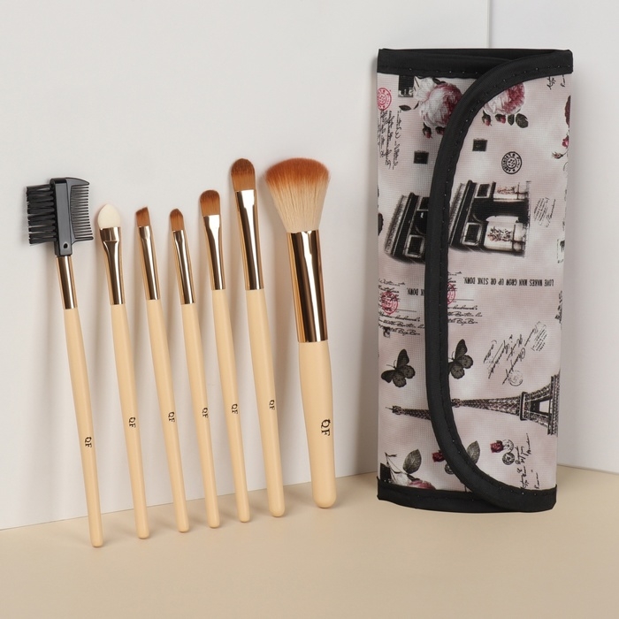 Набор кистей для макияжа &laquo;Франция&raquo;, 7 предметов, на кнопке, цвет бежевый/розовый