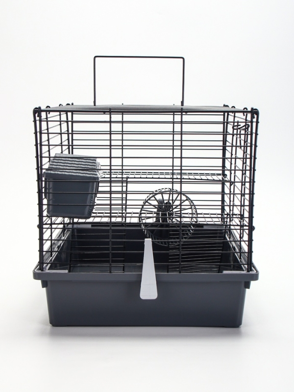 Клетка для грызунов "Пижон" складная, 38 х 27 х 27 (домик, миска, колесо) серая