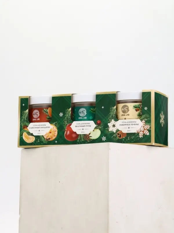 Соль для ванны, набор 3 шт х 200 г, мандарин, яблочный пунш, имбирное печенье, URAL LAB