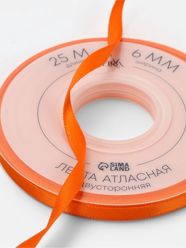 Лента атласная двухсторонняя №751 6мм*25&plusmn;1м ярко-оранжевый TR