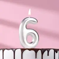 Свеча в торт &laquo;Европейская&raquo;, цифра 6, 6 см, серебро