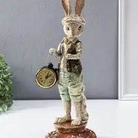 Сувенир полистоун "Зайчик в кепке с часами" 12,5х12,5х35 см