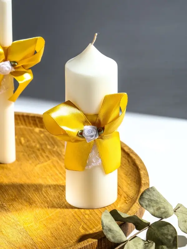 Свечи свадебные "Пышный" набор 3 шт (16 см + 2 шт по 18 см), золотистый