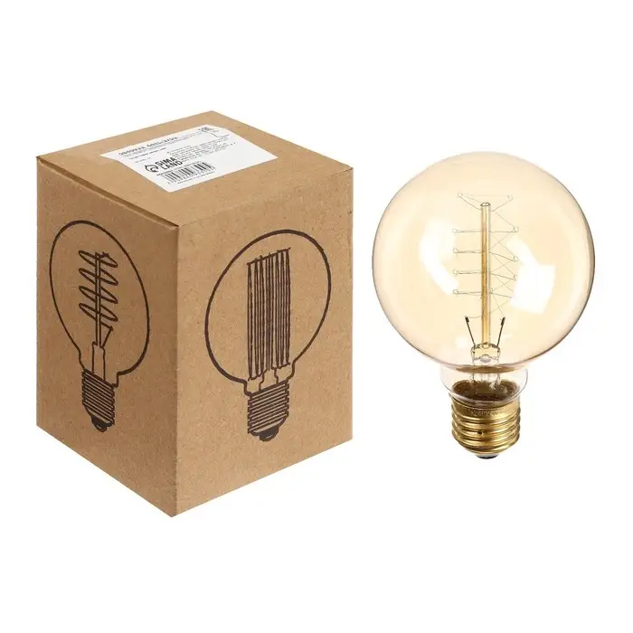 Лампа накаливания винтажная "Шар спираль", G80, 40 Вт, Е27, 230 В, 120х80 мм, теплый белый