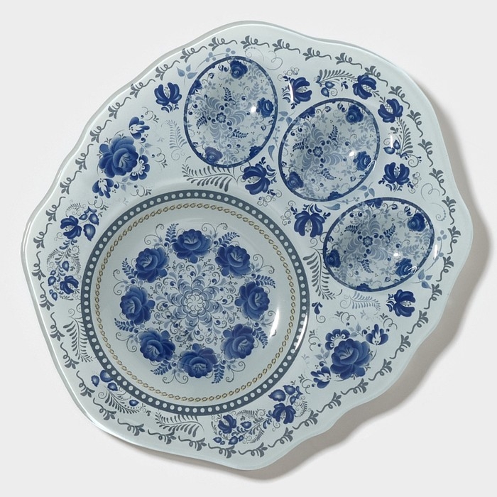 Подставка стеклянная для яиц Доляна &laquo;Цветочная роспись&raquo;, 3 ячейки, 21&times;18 см, цвет белый