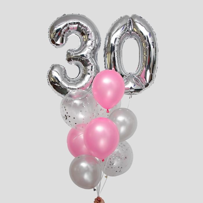 Набор воздушных шаров &laquo;30 лет&raquo;, латекс, фольга, цвет серебро, 11 шт.