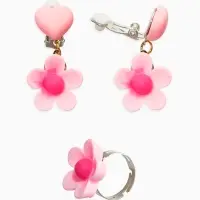 Набор детских украшений "Выбражулька" цветок, 4 предмета: клипсы, кольцо, бусы, браслет