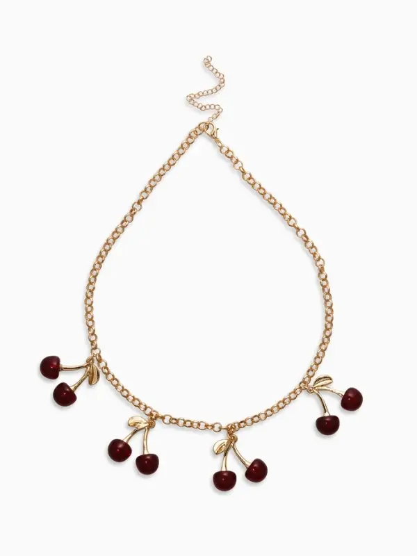 Цепь с подвесками "Вишня", 40+удл, цвет бордовый в золоте
