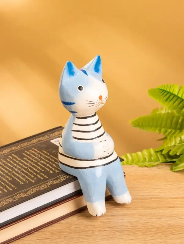 Сувенир дерево "Кот сидячий" цв. голубой, 6х6х15 см