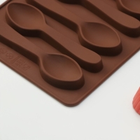 Форма для шоколада Доляна &laquo;Ложечки&raquo;, силикон, 18&times;12&times;1,2 см, 6 ячеек (9,8&times;2,3 см), цвет коричневый