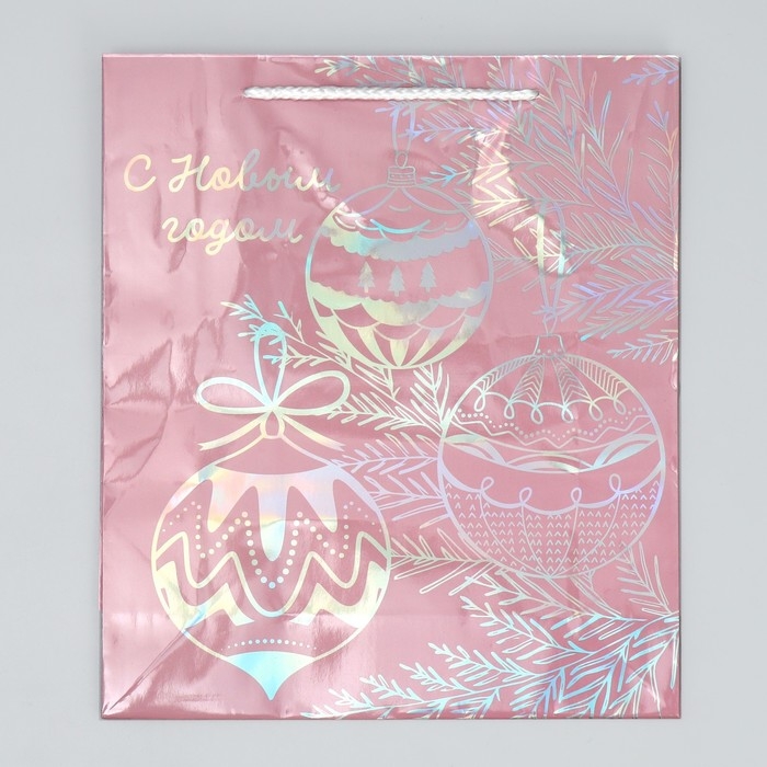 Пакет голографический &laquo;Игрушки&raquo;, M 26 х 30 х 9 см, Новый год