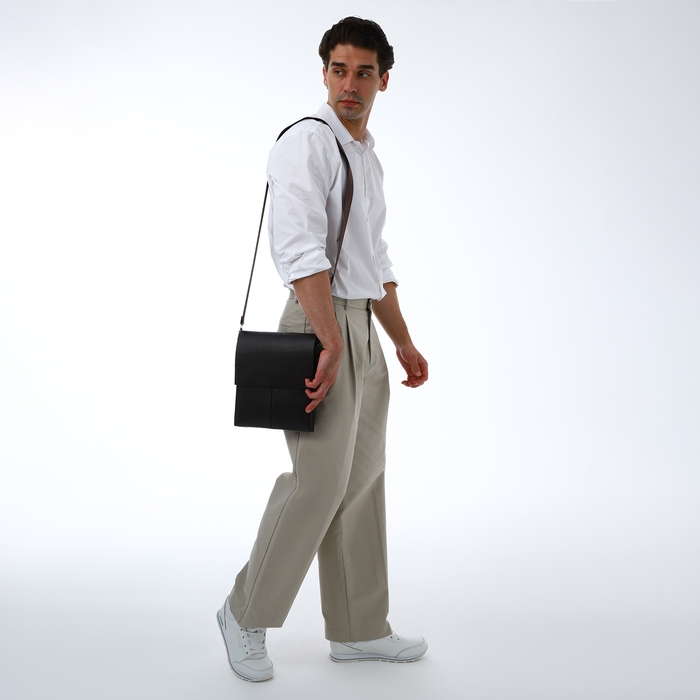 Сумка мужская через плечо TEXTURA, наружный карман, цвет коричневый