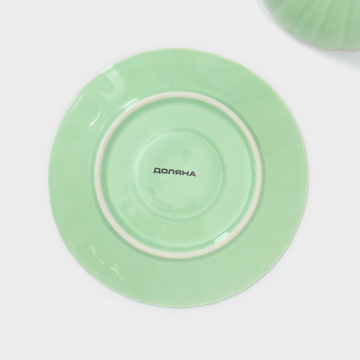 Сервиз фарфоровый чайный Доляна &laquo;Вивьен&raquo;, 12 предметов: 6 чашек 200 мл, 6 блюдец d=15 см, цвет зелёный