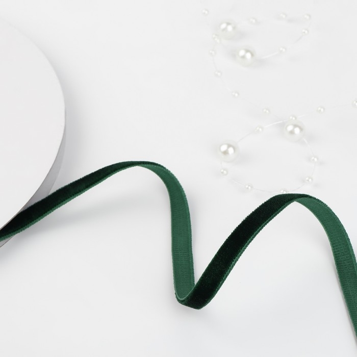 Лента бархатная, 6 мм, 18 &plusmn; 1 м, цвет зелёный №165