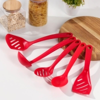 Набор кухонных принадлежностей Доляна &laquo;Точки&raquo;, 5 предметов, цвет красный