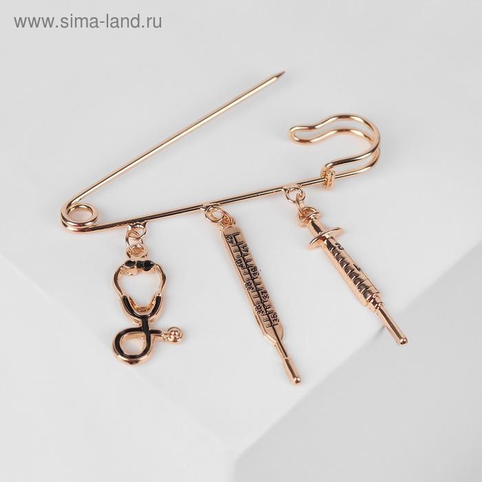 Булавка с подвесками &laquo;Медицина&raquo;, 7 см, цвет чёрный золото