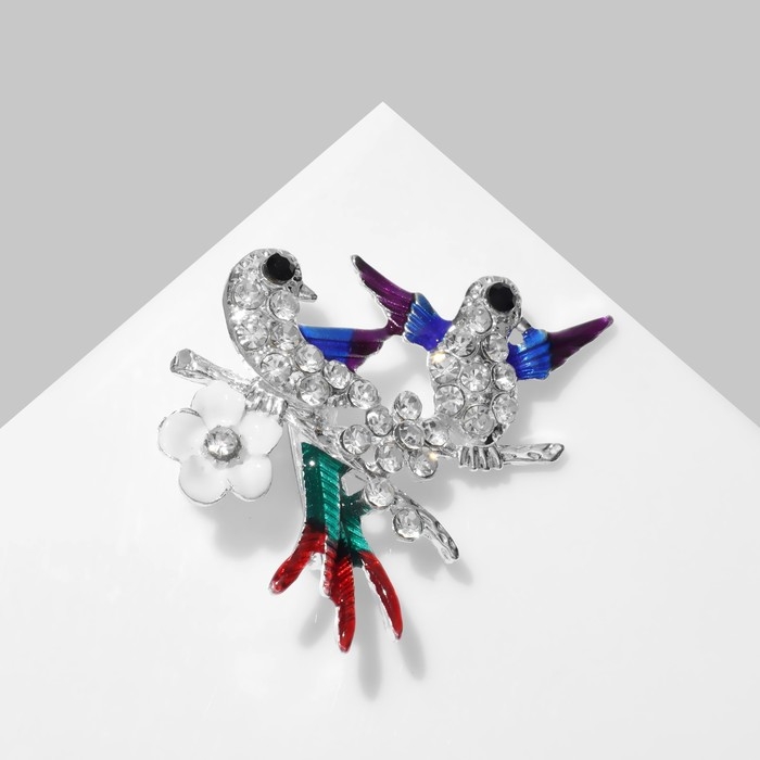 Брошь &laquo;Цветы&raquo; на веточке, цвет изумрудно-радужный в чернёном золоте