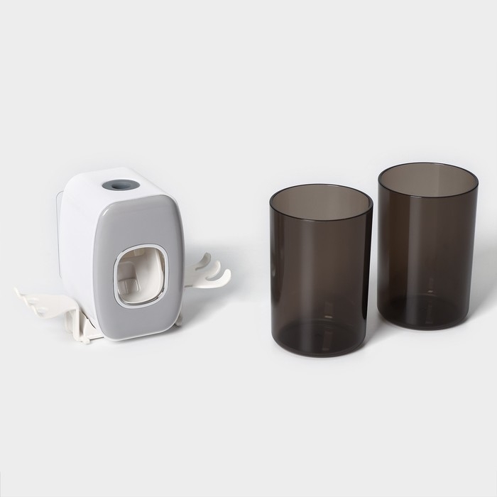 Держатель для зубных щёток с выдавливателем для зубной пасты, стакан 2 шт, 20&times;10,2&times;6,2 см, цвет серый