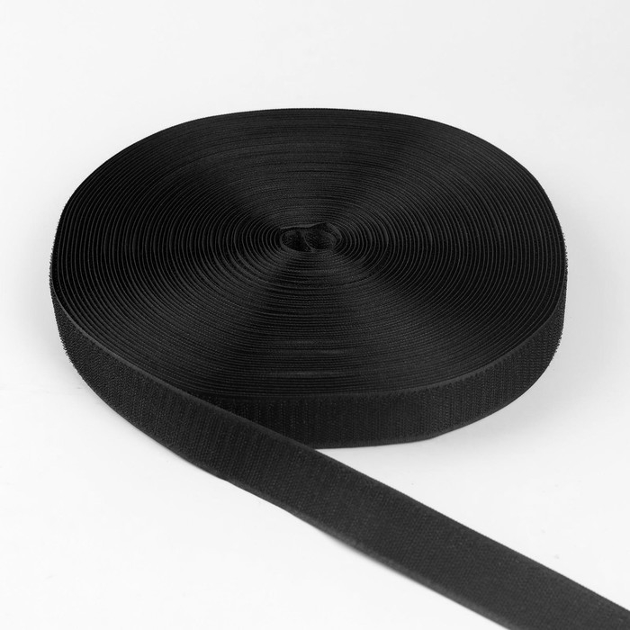 Липучка, 30 мм &times; 25 &plusmn; 1 м, цвет чёрный