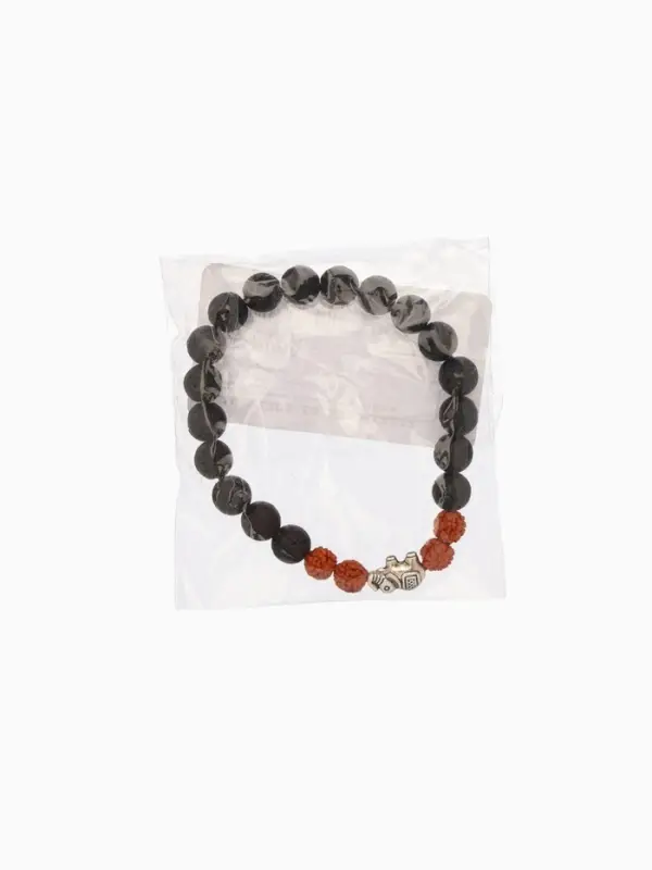 Браслет "Слоник" лава, рудракша, длина 18 см, цв. чёрный, коричневый