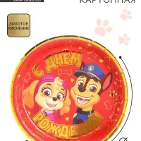 Тарелка одноразовая бумажная с тиснением &laquo;С Днем Рождения!&raquo;, 18 см, Щенячий патруль