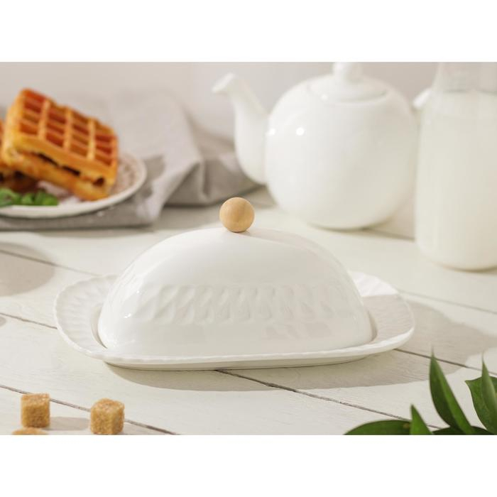 Маслёнка фарфоровая Доляна, 20×13×9 см, цвет белый Маслёнка фарфоровая Доляна, 20×13×9 см, цвет белый