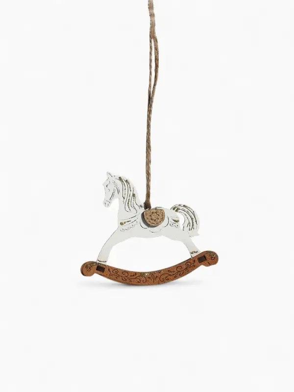 Ёлочное украшение "Лошадка-качалка" 9х2,5х8 см, Белый-дуб