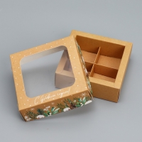 Коробка под 4 конфеты &laquo;С Новым годом!&raquo;, эко, 10.5 х 10.5 х 3.5 см, Новый год