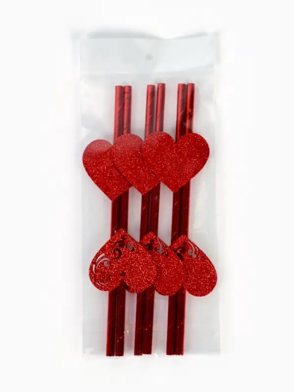 Трубочки для коктейля &laquo;Сердечки&raquo;, красные, 6 шт