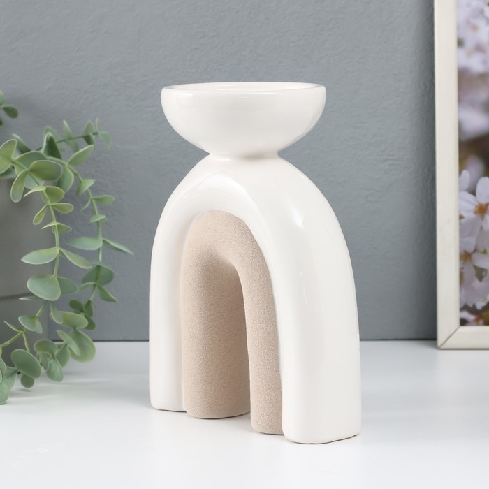 Подсвечник керамика на 1 свечу "Медуза" песочно-белый 13,5х8,7х18 см