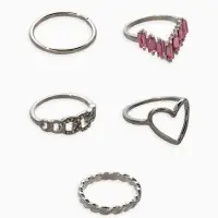 Набор колец 5 шт "Новый стиль" сердца,бесконечность, р-р МИКС, цвет бело-розовый в серебре   1093709