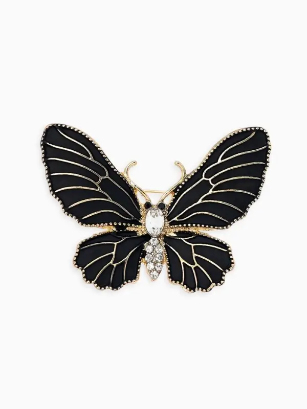 Брошь "Бабочка" матовая, в жилки, цвет чёрный в золоте