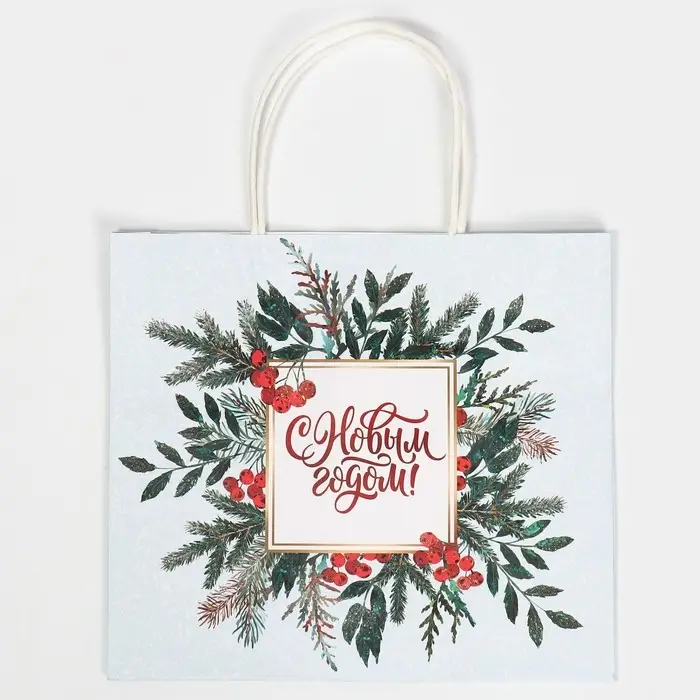 Пакет подарочный крафтовый &laquo;Рябина&raquo;, 25 х 22 х 12 см